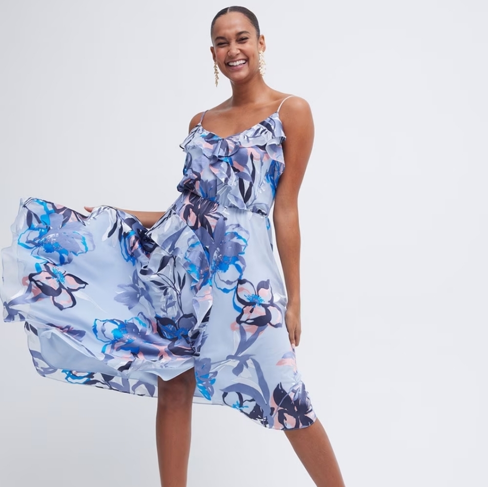 New White House Black Market Ruffle Burnout Midi Wrap Dress Size 4